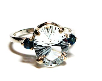Topaz, topaz and topaz ring, topaz accent ring, blue white, anniversary, s 7 1/4 "Streaking"