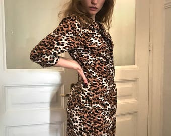 lion heart dress/vintage 90s mini dress/wraparound dress/grunge/leopard dress/animal print dress/boho mini dress/mini dress/xs/s