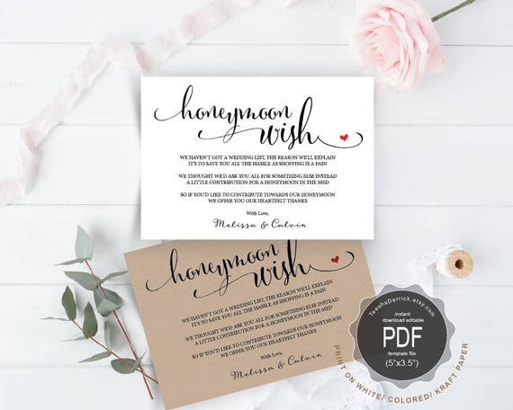 honeymoon wish pdf card template instant download printable registry cards template