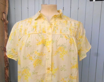 Long French vintage nightie, XL, full length yellow cotton nightgown, vintage lingerie, plus size lingerie, vintage clothing, summer dress.