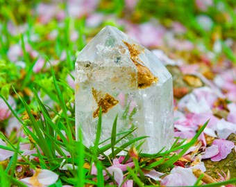 Actinolite Included Crystal Quartz from Madagascar | Actinolite Included Topped Crystal Quartz Wand Point | Reiki Healing | Mineral Specimen