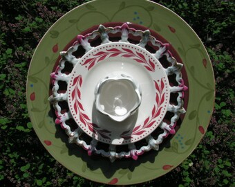 Layered Plate Flower in Burgundy and Green, Clouse Out Sale