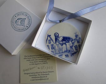 Stork - Handpainted Delft Porcelain Ornament/ wall hanging
