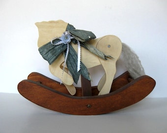 Handmade Vintage Wood Rocking Horse, Primitive Folk Art Collectible, Country Home decor, Kids
