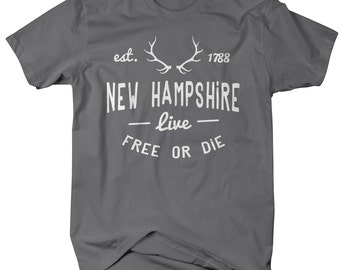 Men's New Hampshire State Slogan Shirt Live Free Or Die Antlers T-Shirts Est. 1788