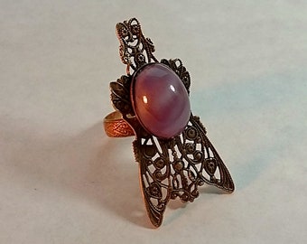 Vintage Large Filigree Ring, Purple Stone, Novelty, Fly Shape