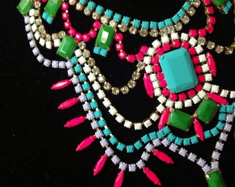 Custom Vintage Hand Painted Rhinestone Statement Necklace - Tom Binns look