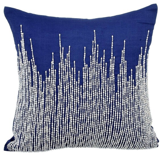 Designer Blue Cushion Covers 16x16 Cotton Linen