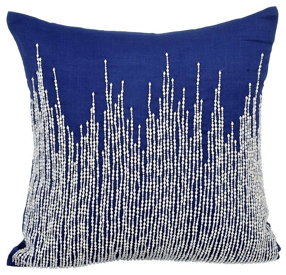 Designer Blue Cushion Covers 16x16 Cotton Linen