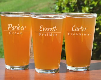 Groomsmen Glass, Best Man Gift Ideas, Usher Gifts, Pint Glass, Best Man Proposal, Personalized Beer Glass Wedding, Engraved Beer Glass