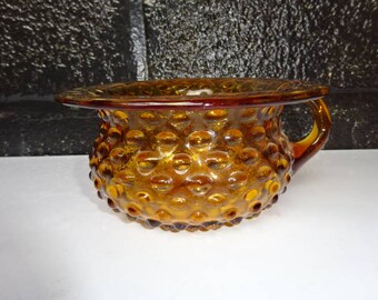 Vintage Amber Bobbled Glass Chamber Pot/Amber Glass Pot/Glass Pot/Glass Candle Holder/Vintage Glass Bowl/Orange Brown/Home Decor/Collectable