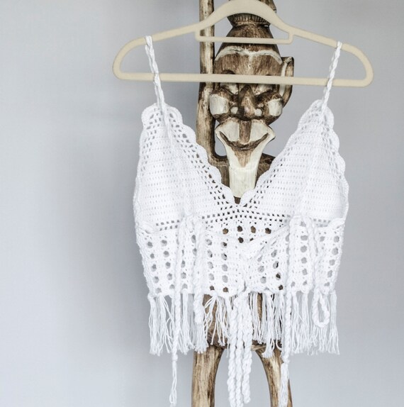 Crochet Fringe Top White Crochet Bralette Festival Fringe