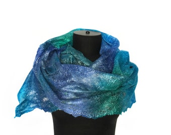 Handmade Cobweb Felted Scarf Handdyed Felt Long Scarf OOAK Gift For Her