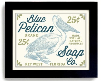 Florida Laundry Room Decor Pelican Art Key West Art Beach House Laundry Sign Bathroom Wall Art Mud Room Washing Machine Blue Decor