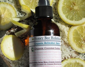 Organic Coconut Lemon Body Spray and Fabric Refresher - 4 oz. Amber glass spray bottle - No synthetic fragrances - Tropical delight!