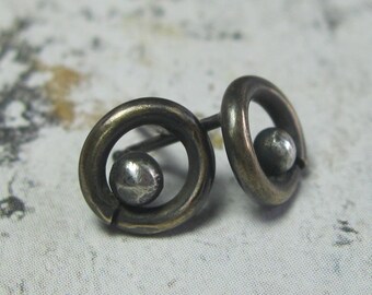 Mixed Metal Earrings - Sterling Silver and Brass - Rustic Brass Earrings - Gift for Her