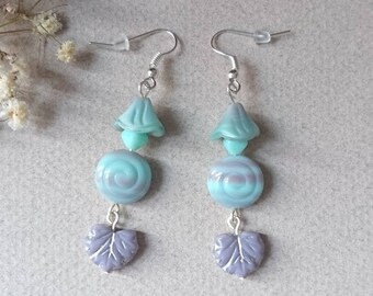 Purple and turquoise Czech glass beads earrings