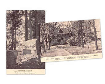 Concord Massachusetts vintage postcards | Ralph Waldo Emerson, Sleepy Hollow Cemetery | 1910s MA hometown decor, literary gift | SET of 2