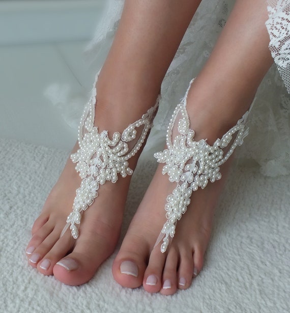 Wedding Bridal Bridal Ivory Anklet Anklets Sandals Barefoot Lace