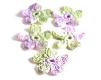 Crochet Applique Mini Flower Motif Flower Embellishment Crochet Flower Applique Crochet Motif Lavender Mint Green White Crochet Flower Motif