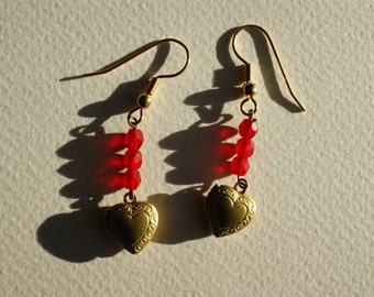 Golden heart locket earrings