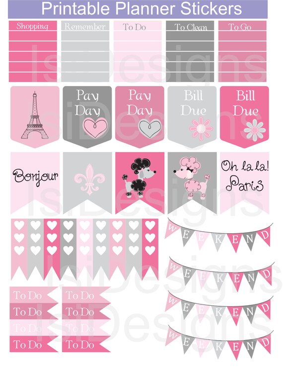 items similar to pink and grey printable planner stickers