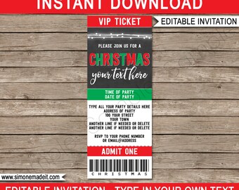 Christmas Ticket Invitation Template - Chalkboard - Christmas Party - Open House - Celebration - INSTANT DOWNLOAD with EDITABLE text