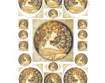 Rice Paper Sheet 22x32 cm Mucha Lady Art Decoupage Crafts Washi Paper