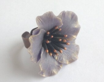 Purple cactus - cold porcelain flower ring
