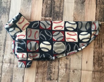 Baseball dog pajamas, Greyhound fleece pjs - blue lurcher pjs, red dog coat, greyhound pyjamas, whippet pajamas, greyhound sweater