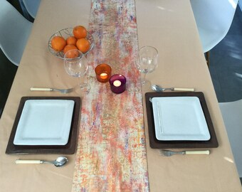 Hand painted gold and moiré fabric table runner