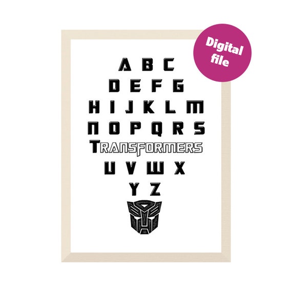 Transformers alphabet print BLACK transformers abc