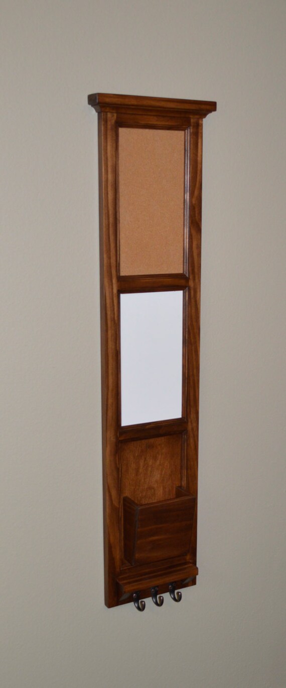 Chalkboard and bulletin board with mail and key organizer - Narrow 10" by 40"