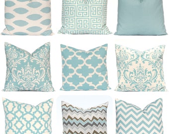 One Blue Pillow Cover - 18 x 18 - Throw Pillow Covers - Village Blue and Natural - Damask Pillow - Blue Pillow Shams - Blue Pillow Cases