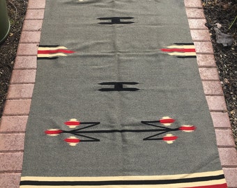 Large Vintage Chimayo Rug, Tight Fine Weave, Grey Tones in Minty Vintage Condition, MCM, Mid Century Style