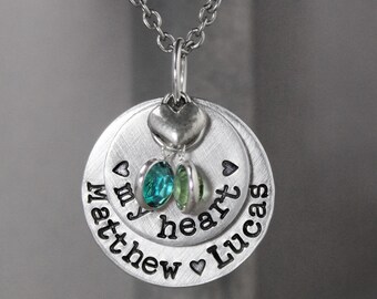 Mother Necklace, Mommy Necklace, Hand Stamped Jewelry, Mother Birthstone Necklace, Child Name Necklace, Mother Jewelry, Birthstone Jewelry