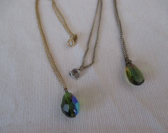 set of two Vintage green iridescent faceted glass crystal necklaces