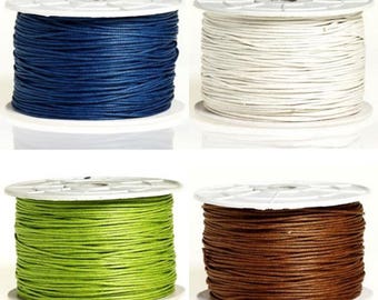 20 / 50 / 100 m cotton wax 1 mm Navy Blue - Green Apple - off white - Brown