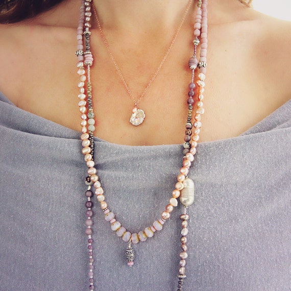 Pink Pearl Necklace - Pearl Wedding Necklace - Pearl Jewelry - Rose Gold Necklace - Pearl Bridal Jewelry - Keishi Pearl Necklace