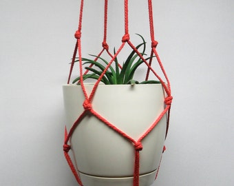 Very simple red plant hanger. Hanging planter. Macrame Plant Holder