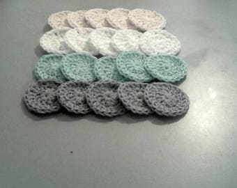 Reusable mini facial scrubbies .Set of 20 reusable face scrubbies made with 100 % cotton . Mini scrubbies 2" round facial pads . Set 20