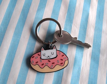 Donut Kitty enamel Keyring - I like cats - Keyring - Cat kering - Enamel keyring - donut - doughnut - Cats - Cat gift - Keychain - enamel