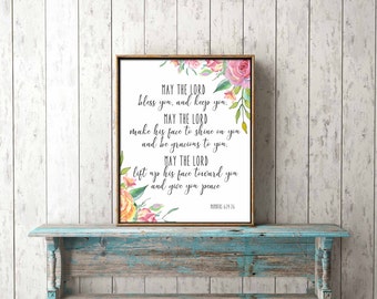 Bible Verse Wall Art digital print download - May the Lord bless you and keep you, Numbers 6:24-26 - scripture, home decor, gift, printable