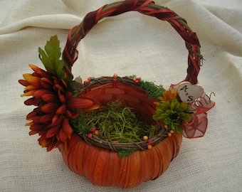 Flower a Girl Basket - Fall, Harvest Autum Wedding Theme Pumpkin Flower Girl Basket