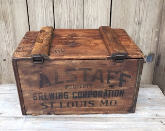 Vintage falstaff 1935 wood crate, antique beer crate, wood beer box