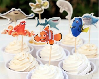 Disney Finding Dory Cupcake Double-Sided Toppers/Food Picks Party Decorating Favor Set of 24