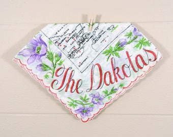 Vintage Dakotas Hankie / The Dakotas Souvenir Hanky / North Dakota and South Dakota State Hankie