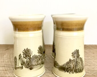 Set of 4 Vintage Glazed Stoneware Cups