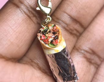 Handmade polymer clay food charms, realistic miniatures, miniature food, miniature burrito charms, mexican food, fake food, MADE TO ORDER