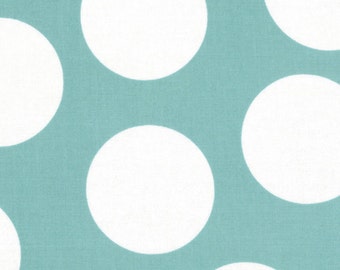 Teal and White Large Polka Dot Patterned Fabric - Half Moon Modern by Moda 1/2 Yard